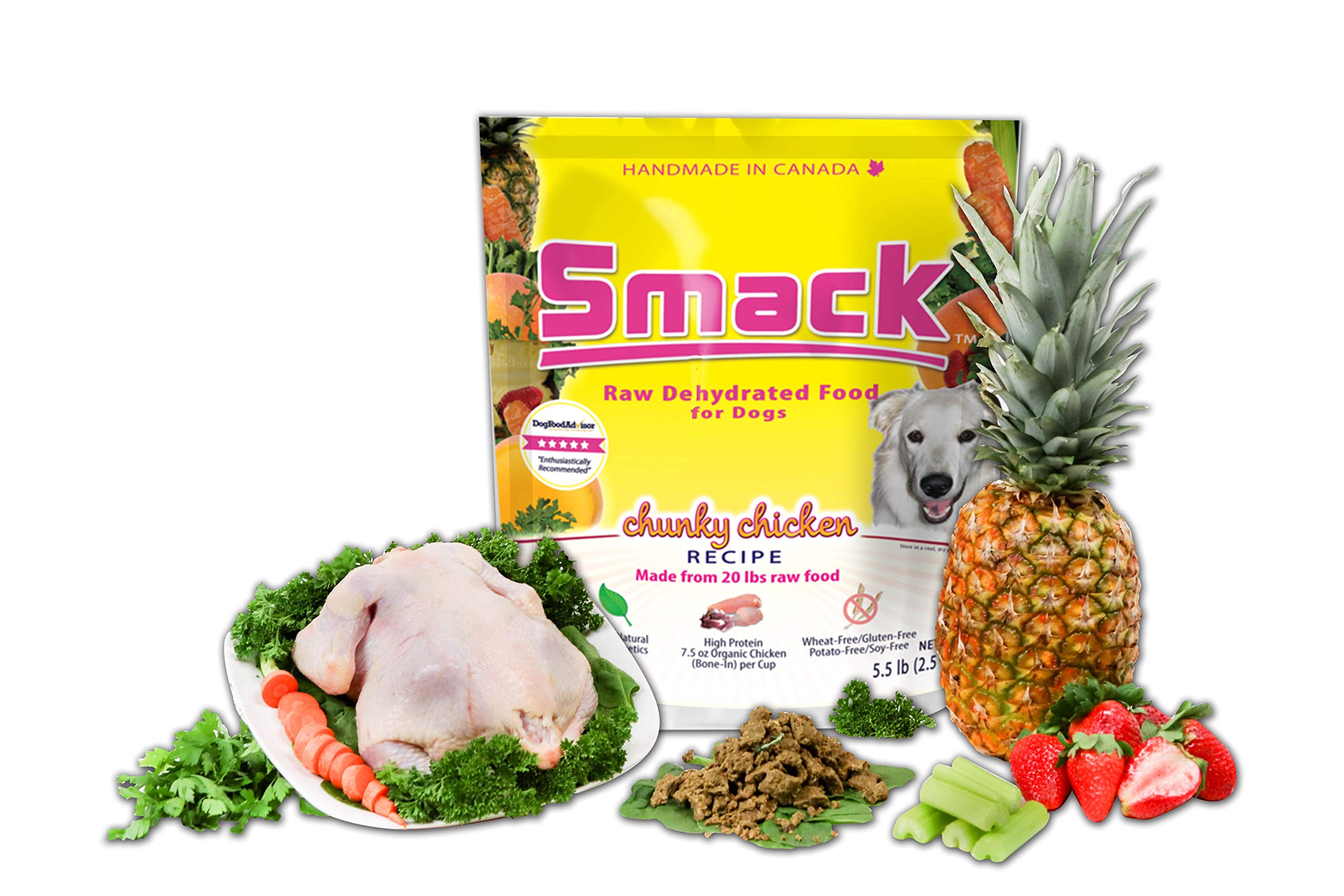 Smack Pet Food Organic Raw Dehydrated Dog Food Grain-Free Gluten-Free Raw Food for Dogs (Chunky Chicken 8.8 Ounce)